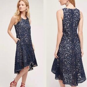NWT Anthropologie High Low Navy Lace Dress